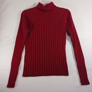 Van Heusen Women's Maroon Long Sleeve Turtle Neck Sweater Sz M Ribbed Pattern